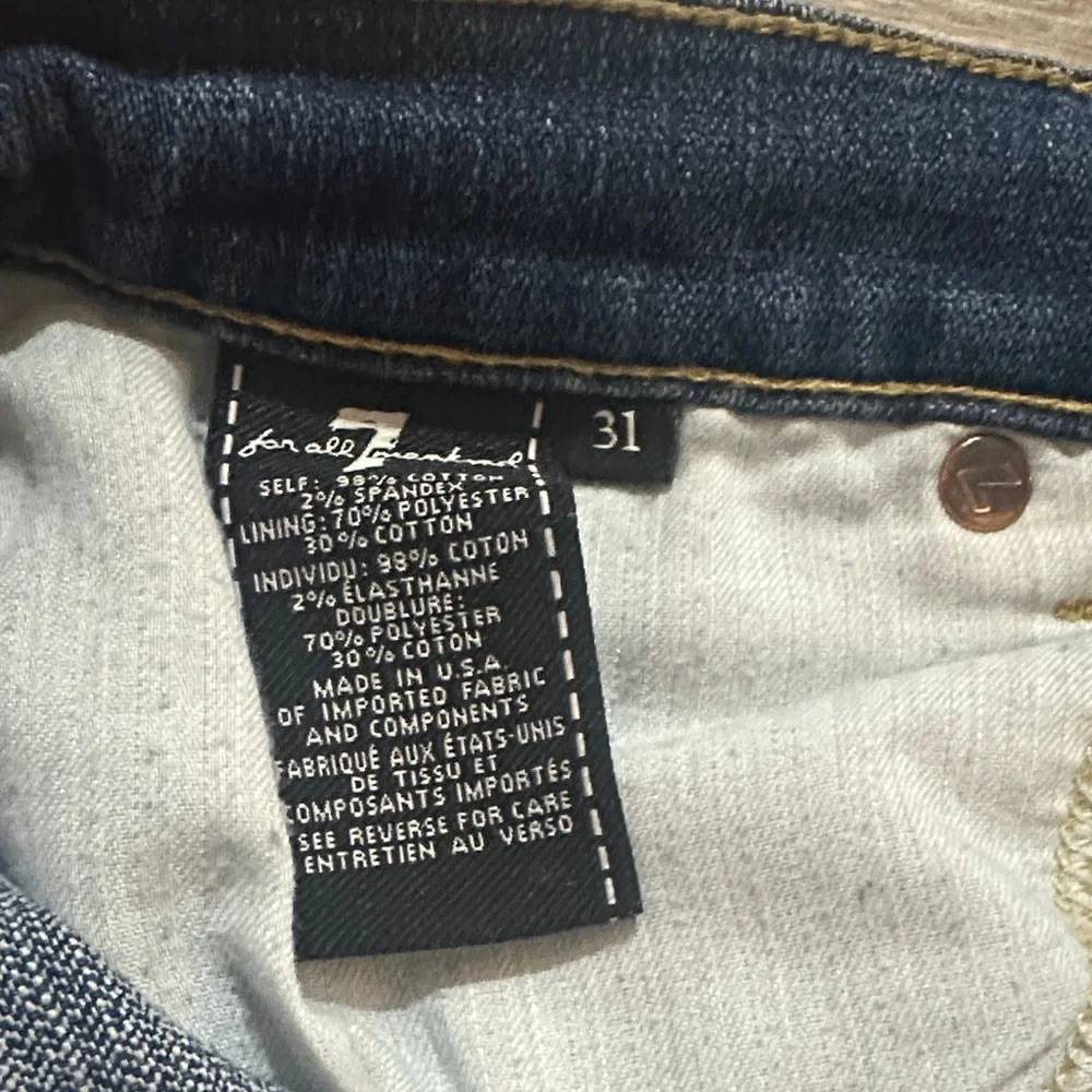 7 For All Mankind Dark Blue Distressed Jean Shorts - Picture 2 of 5